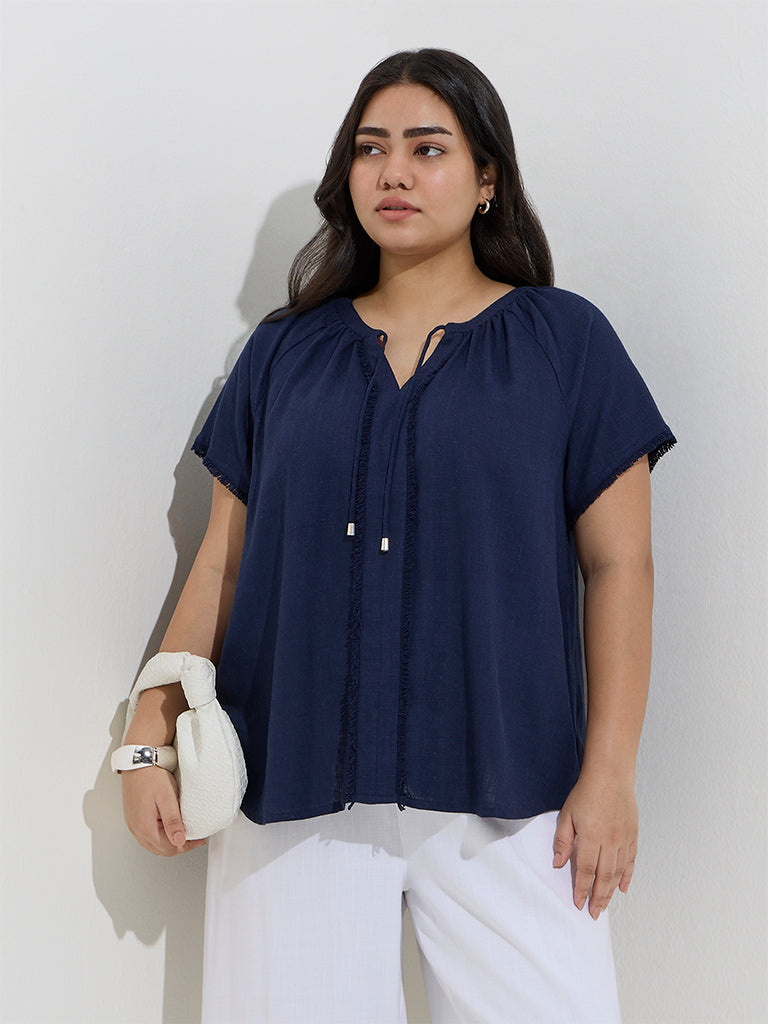 Gia Navy Solid Blouse