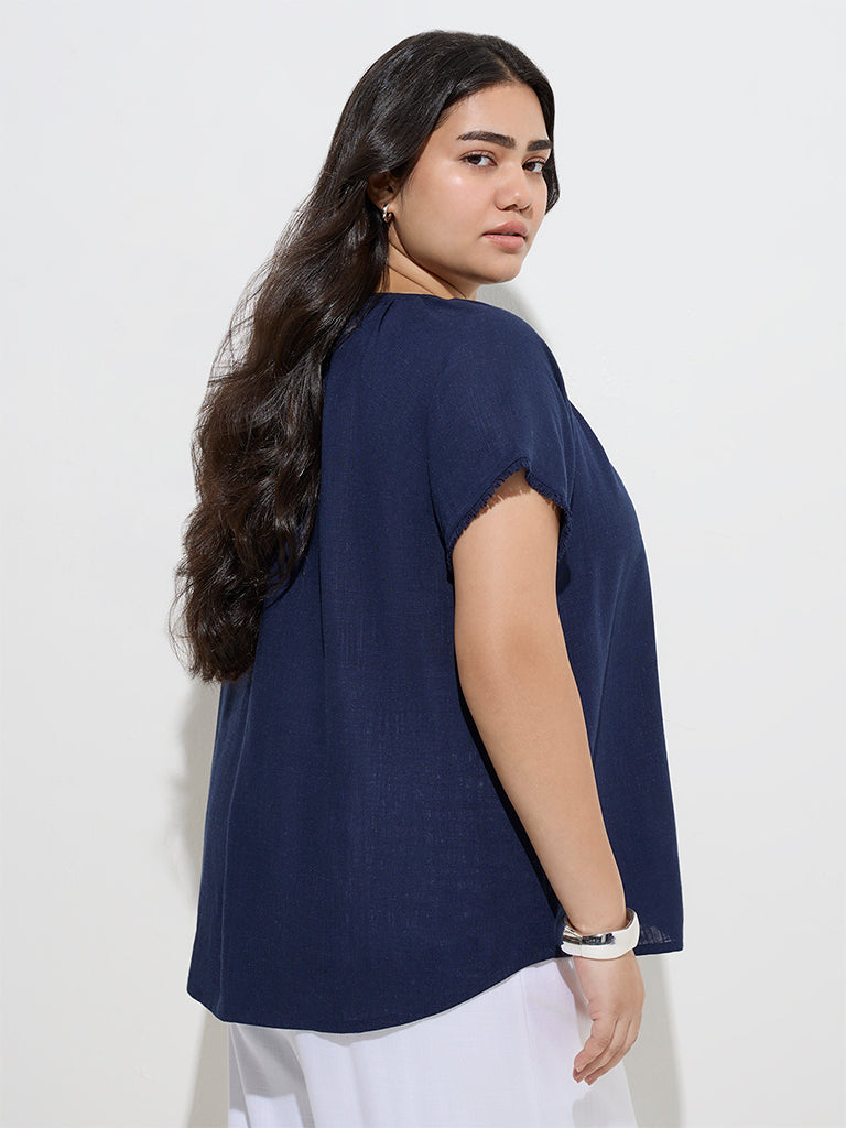 Westside Gia Women's Navy Solid Blouse for Casual Wear Back View