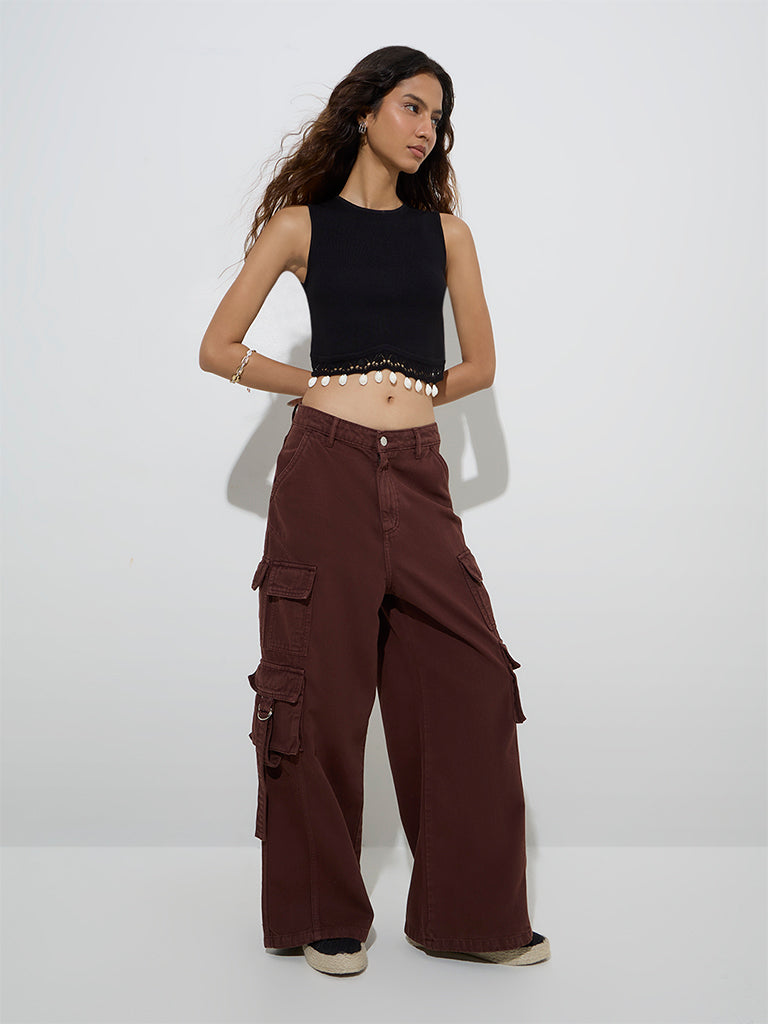 Nuon Brown Cargo-Style Relaxed - Fit Mid - Rise Jeans