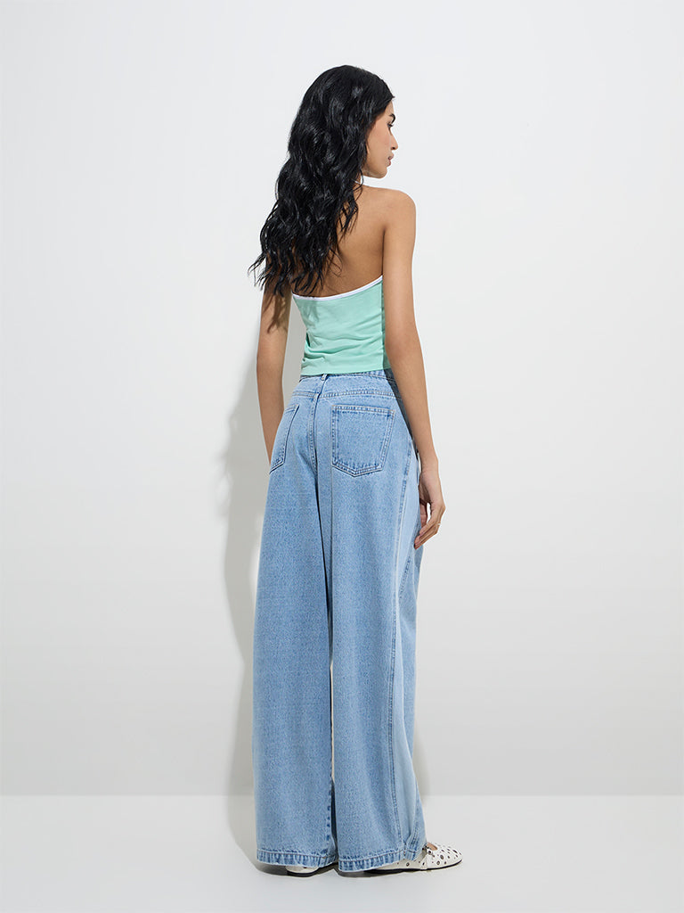 Westside Nuon Women's Light Blue Relaxed-Fit High-Rise Jeans for Casual Wear Back View