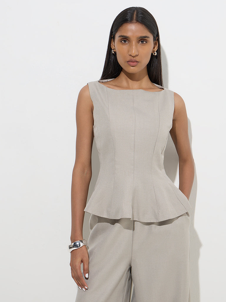 Wardrobe Grey Solid Peplum Top