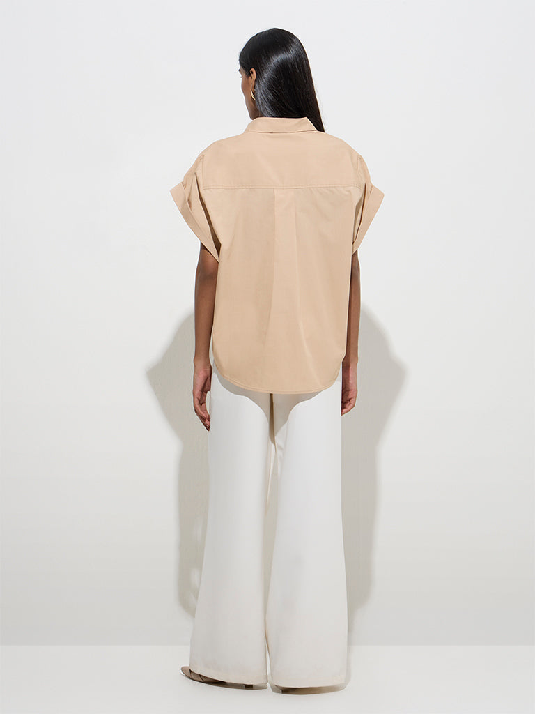 Westside Wardrobe Women's Beige Solid Shirt for Work Wear Back View
