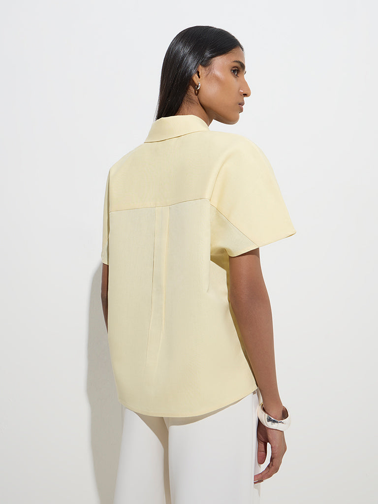 Westside Wardrobe Women's Yellow Solid Shirt for Work Wear Back View