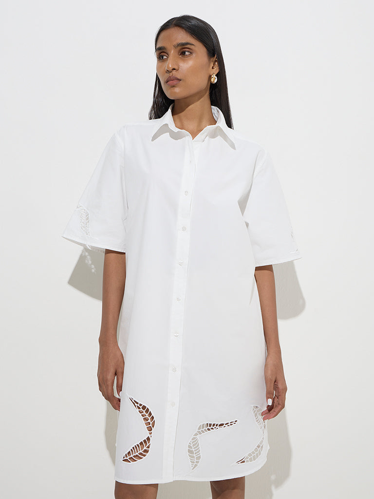 Wardrobe White Leaf Design Shirt Dress