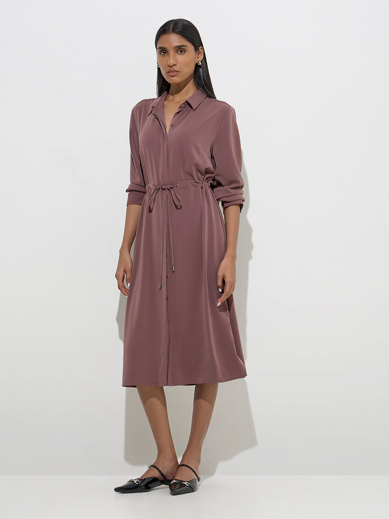 Wardrobe Brown Solid Shirt Dress