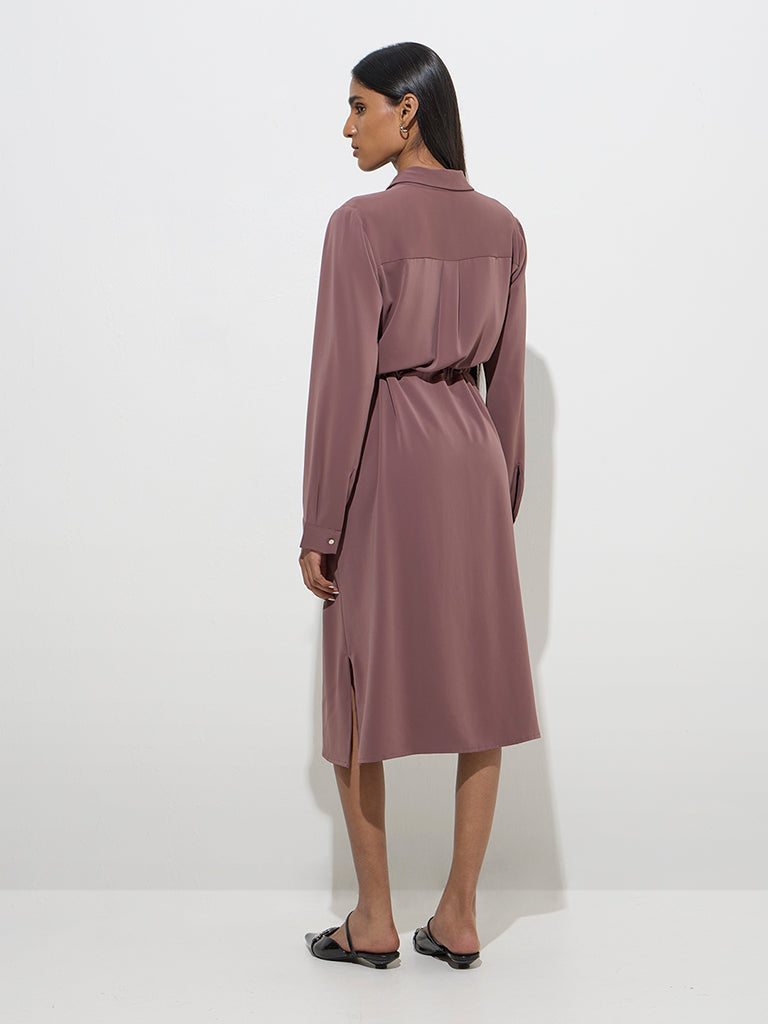 Westside Wardrobe Women's Brown Solid Shirt Dress for Work Wear Back View