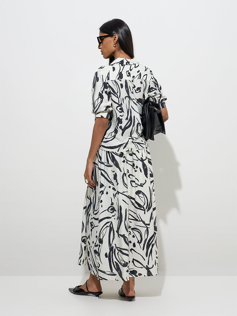 Westside Wardrobe Women's Ivory Abstract Design High-Rise Skirt for Work Wear Back View