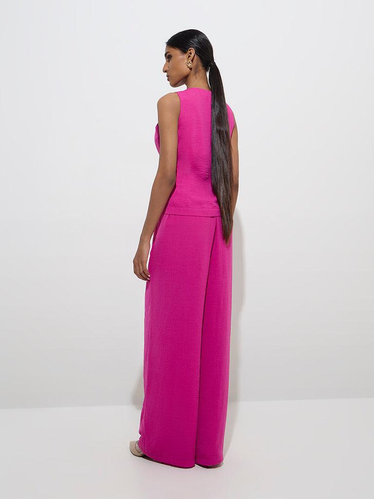 Wardrobe Fuchsia Crinkle-Textured High-Rise Trousers