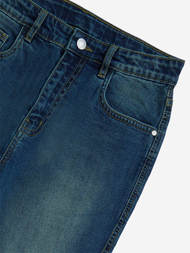 westisde Y&F Girls' Kids Dark Blue Bootcut High-Rise Jeans for Casual Wear Zoom View