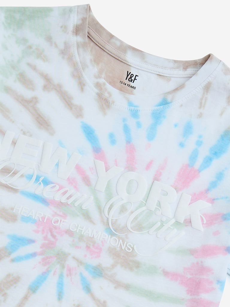 westisde Y&F Girls' Kids Multicolour Tie-Dye Printed Cotton T-Shirt for Casual Wear Zoom View