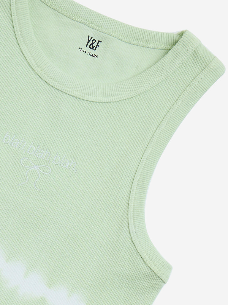 westisde Y&F Girls' Kids Lime Tie-Dye Design Cotton-Blend Tank Top for Casual Wear Zoom View