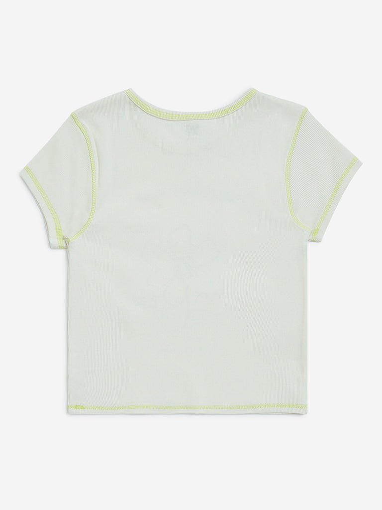 Y&F Kids Off-White Floral Pattern Cotton-Blend T-Shirt