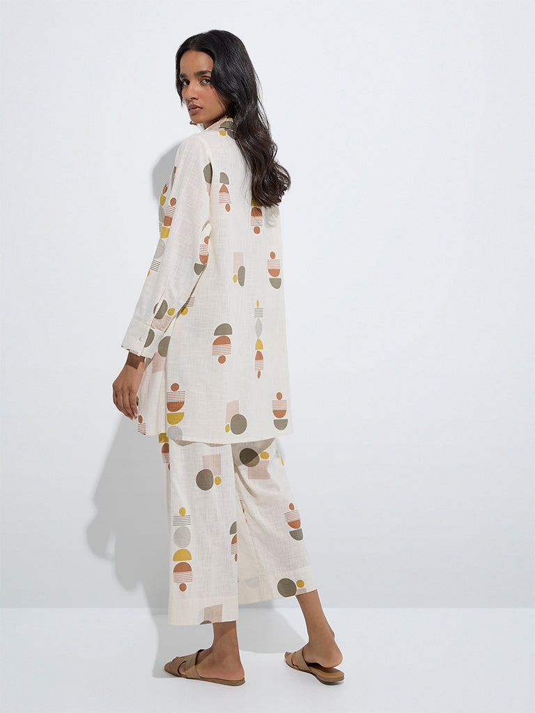 westisde Utsa Women's Light Beige Geometric Printed Cotton Tunic for Everyday Back View