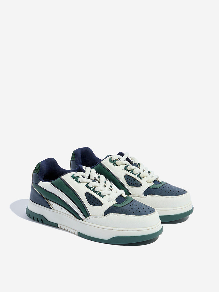 SOLEPLAY Green Colour-Blocked Lace-Up Sneakers
