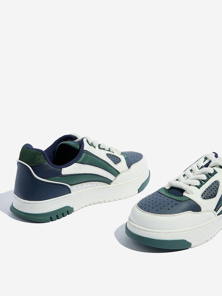 SOLEPLAY Green Colour-Blocked Lace-Up Sneakers