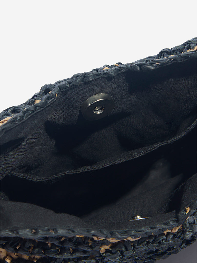 Westside Black Shell Design Raffia Sling Bag