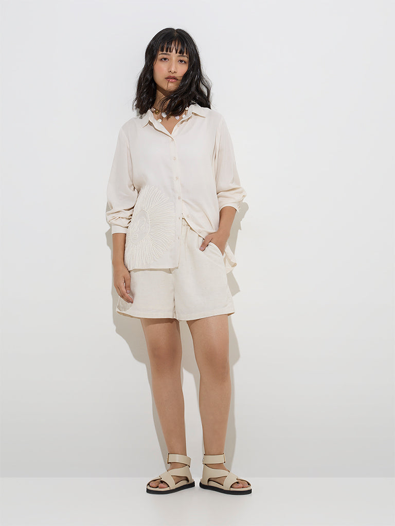 LOV Off-White Sun Embroidered Shirt