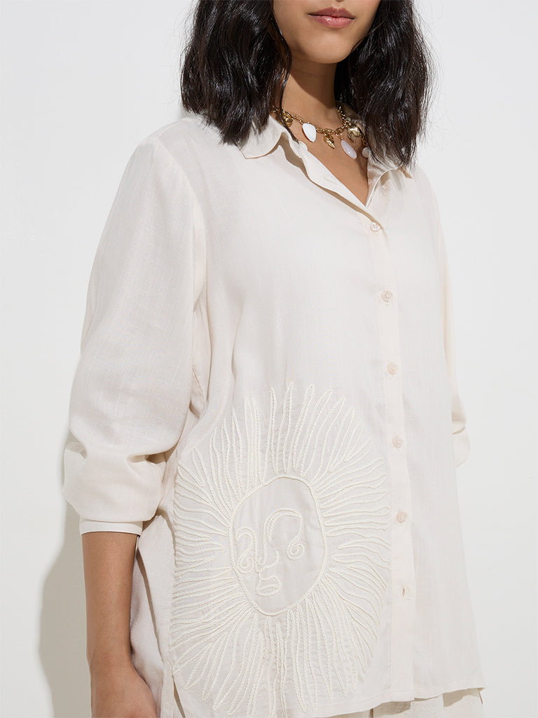 LOV Off-White Sun Embroidered Shirt