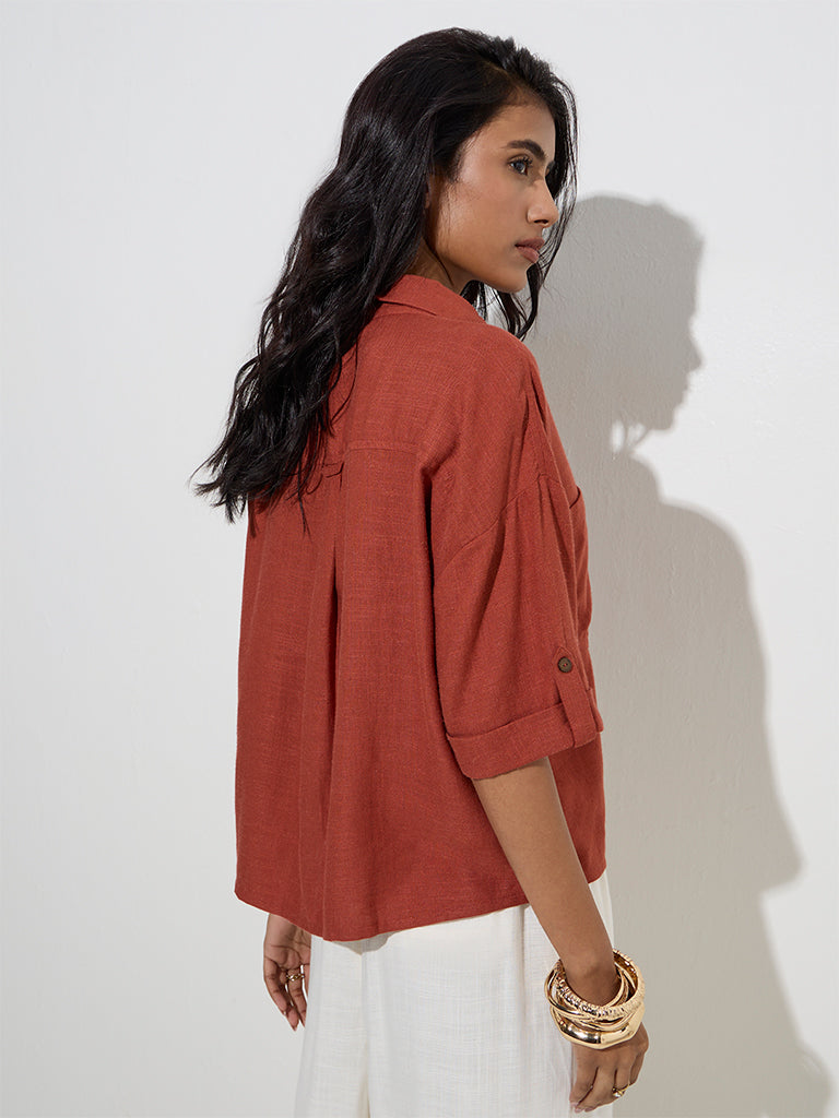Westside LOV Women's Rust Solid Shirt for Casual Wear Back View