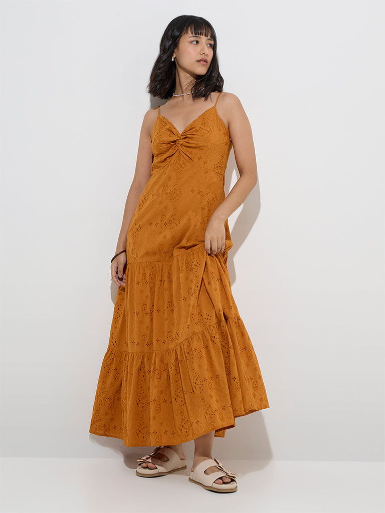 Buy LOV Orange Schiffli Detailed Cotton Tiered Dress from Westside
