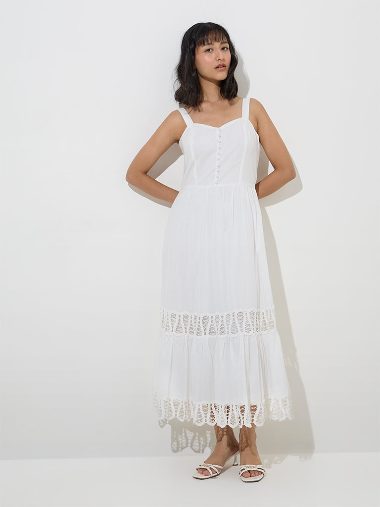 LOV White Lace-Detailed A-Line Dress