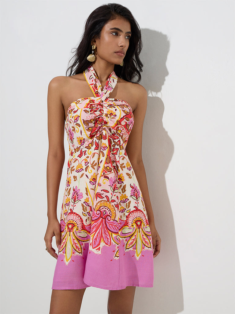 LOV Multicolour Floral A-Line Dress