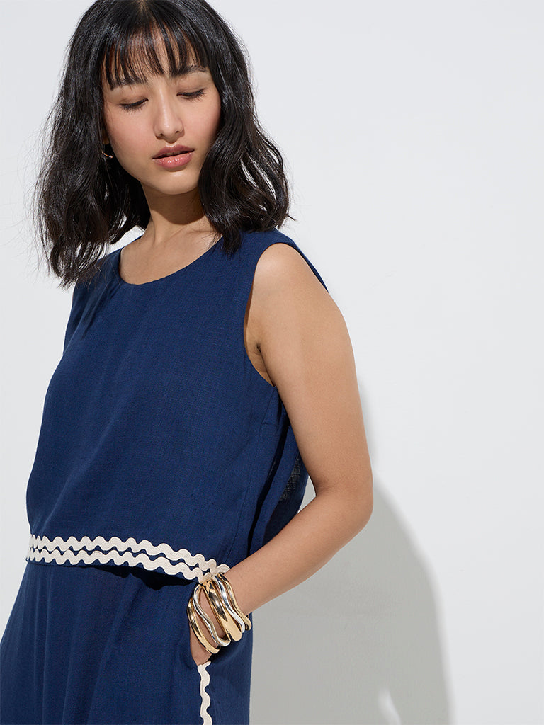 LOV Navy Solid Jumpsuit