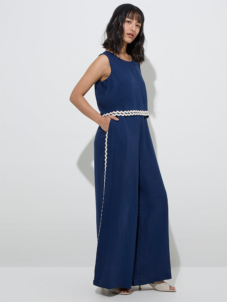 LOV Navy Solid Jumpsuit