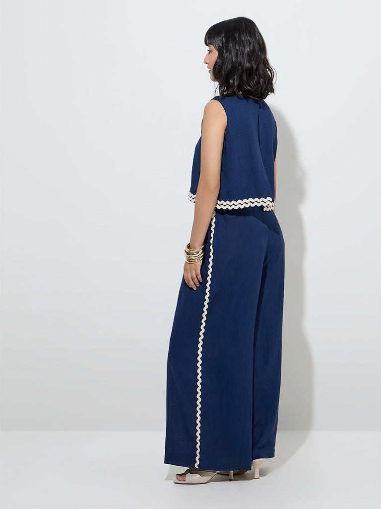 LOV Navy Solid Jumpsuit