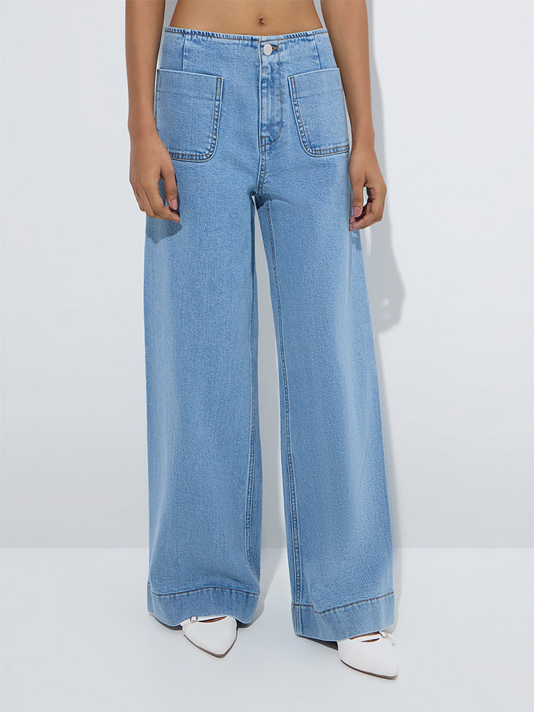 LOV Blue Wide-Leg Mid-Rise Jeans