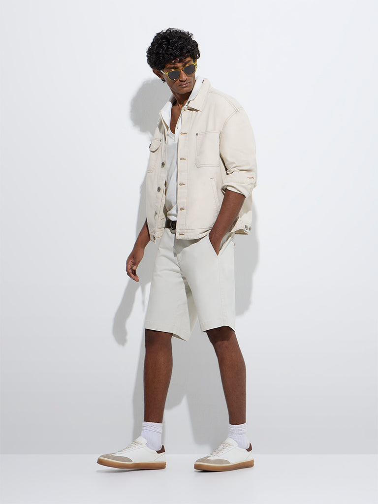 WES Casuals Light Beige Relaxed-Fit Cotton Jacket