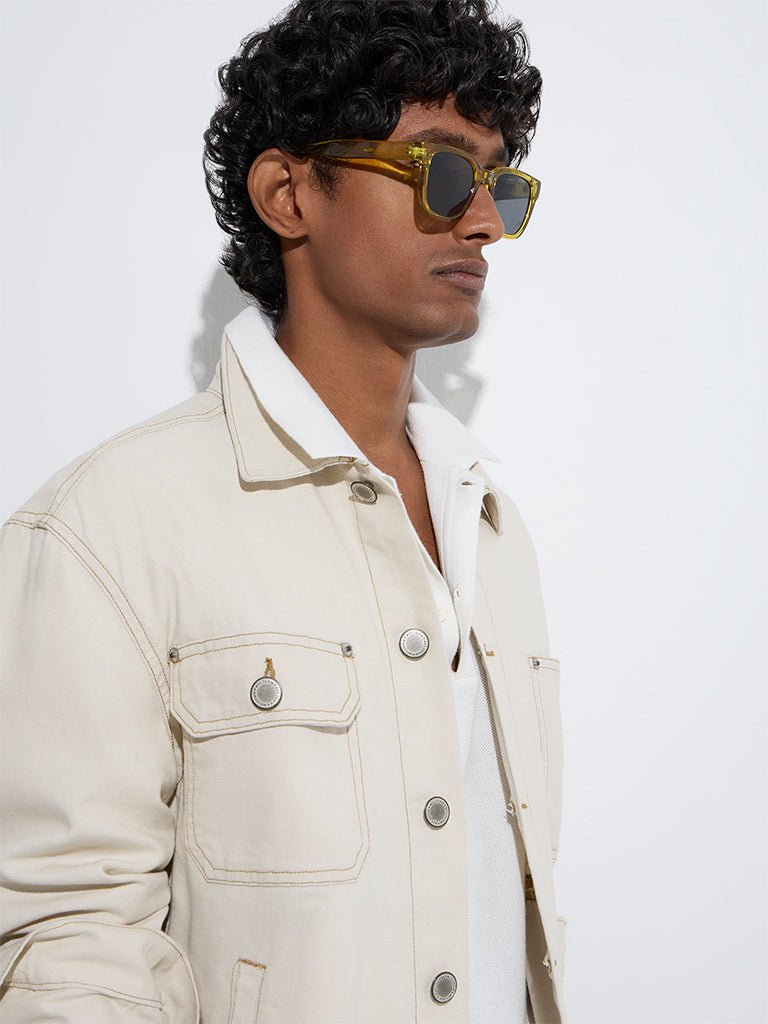 WES Casuals Light Beige Relaxed-Fit Cotton Jacket