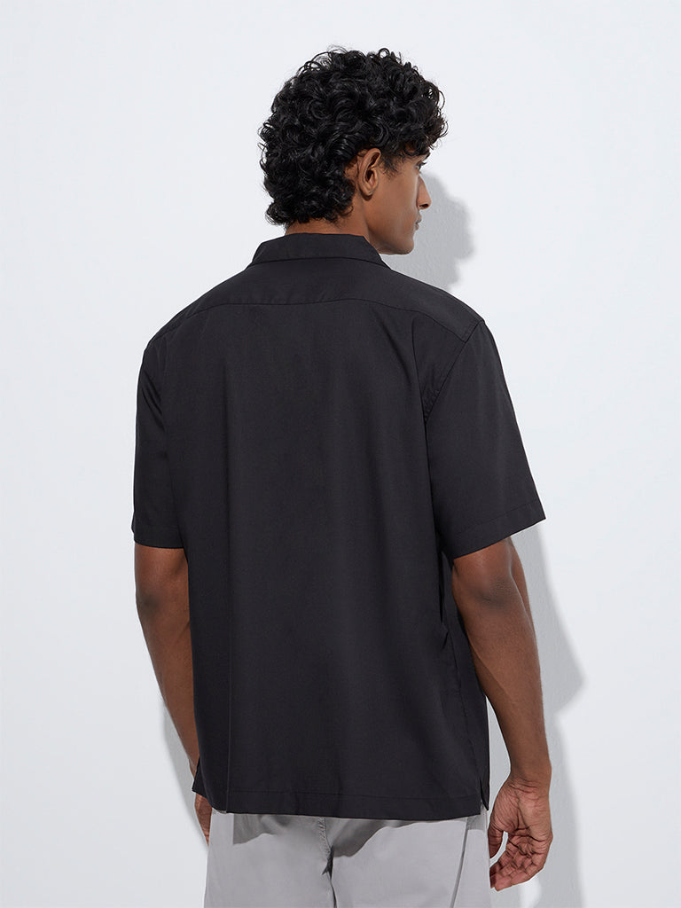 Westside WES Casuals Men's Black Solid Relaxed-Fit Shirt for Casual Wear Back View
