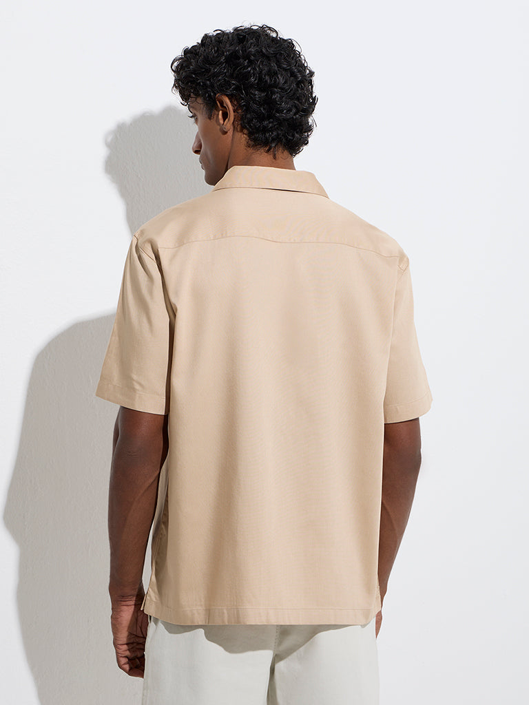 Westside WES Casuals Men's Beige Relaxed-Fit Shirt for Casual Wear Back View