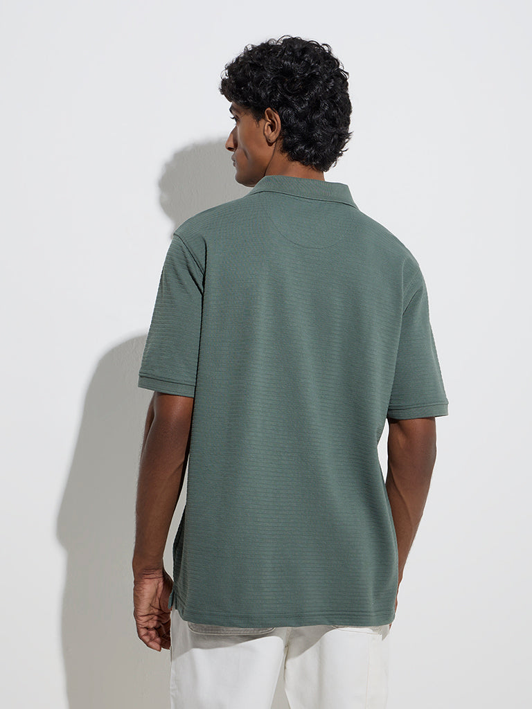 Westside WES Casuals Men's Sage Relaxed-Fit Cotton-Blend Polo T-Shirt for Casual Wear Back View