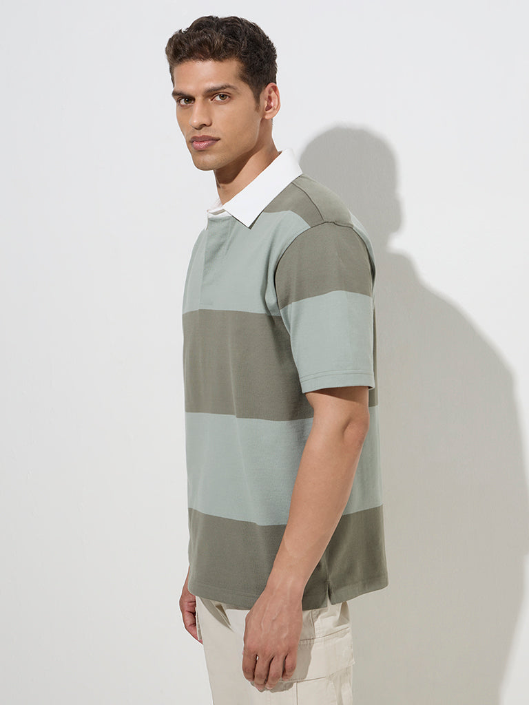 WES Casuals Olive Relaxed-Fit Cotton-Blend Polo T-Shirt