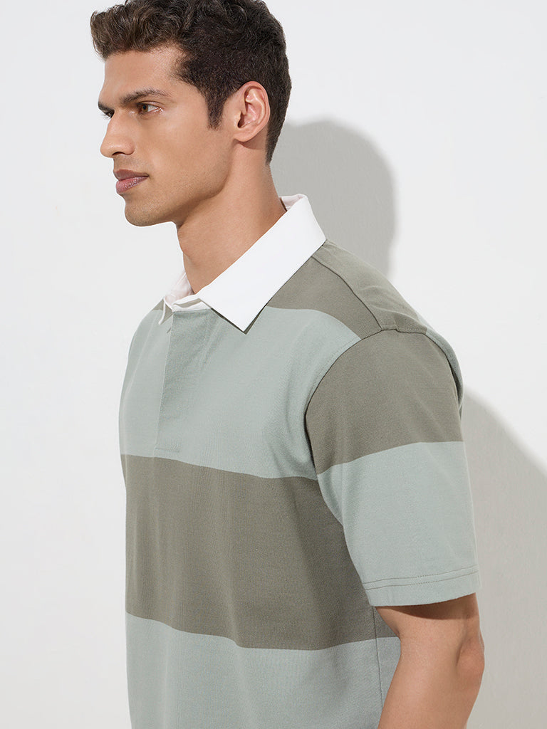 WES Casuals Olive Relaxed-Fit Cotton-Blend Polo T-Shirt
