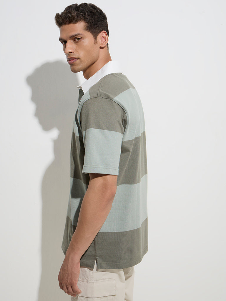 WES Casuals Olive Relaxed-Fit Cotton-Blend Polo T-Shirt