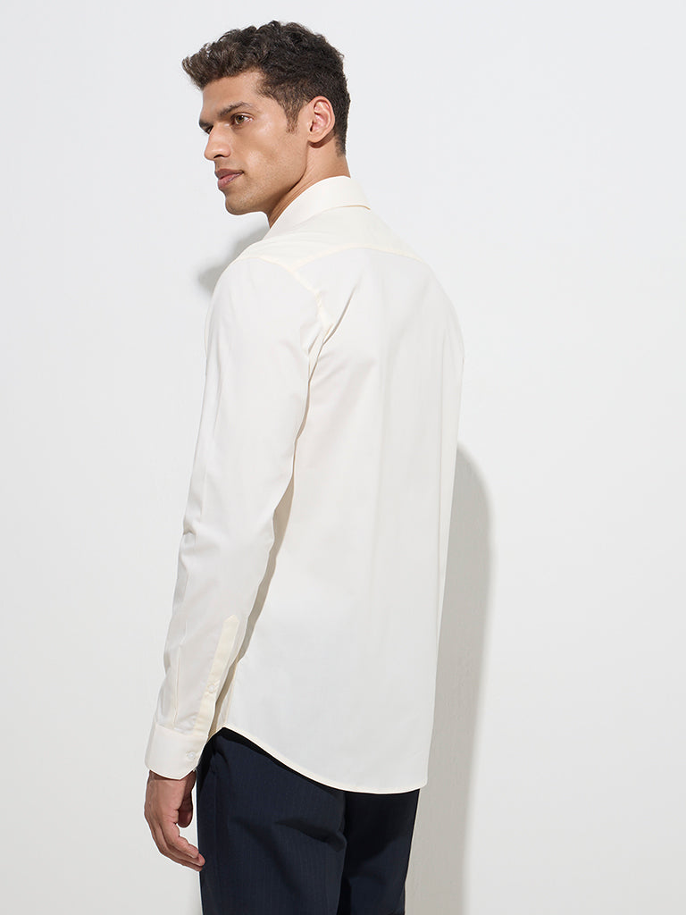 Westside WES Formals Men's Light Yellow Ultra-Slim Fit Cotton-Blend Shirt for Work Wear Back View