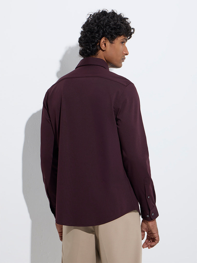 WES Formals Wine Slim-Fit Cotton-Blend Shirt