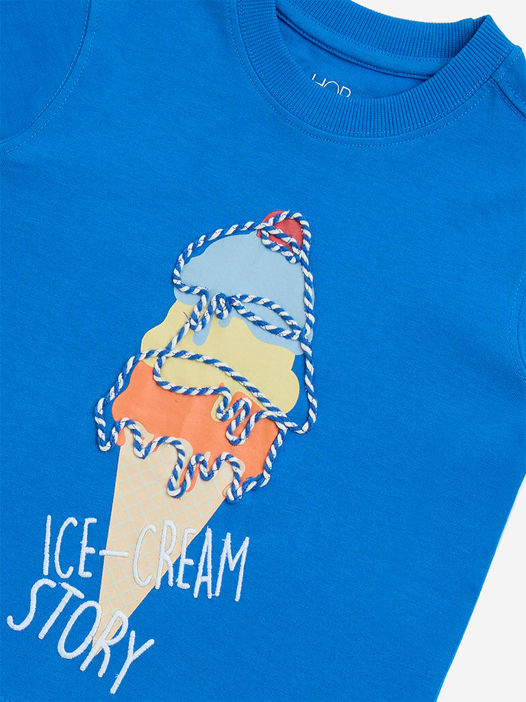 HOP Kids Blue Ice-Cream Design Cotton T-Shirt
