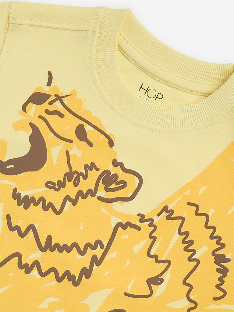 westisde HOP Boys' Kids Light Yellow Animal Printed Cotton T-Shirt for Casual Wear Zoom View