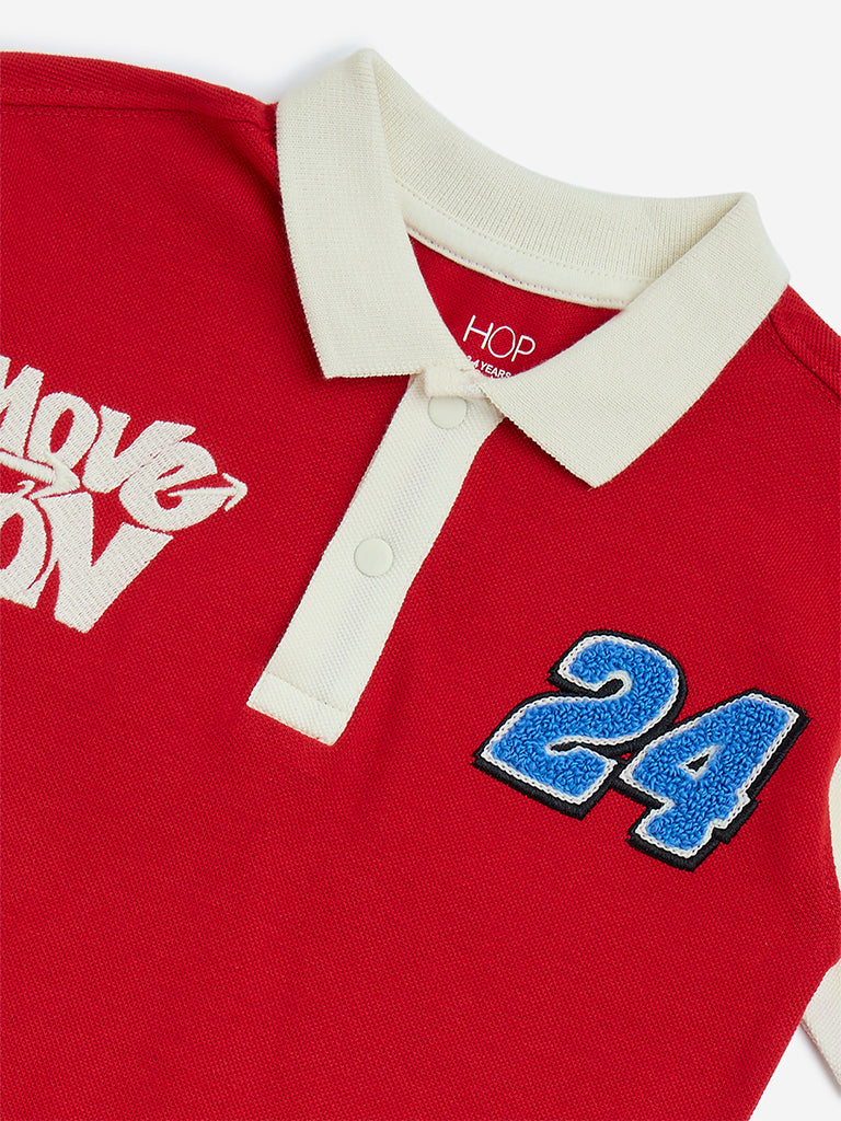 westisde HOP Boys' Kids Red Printed Cotton Polo T-Shirt for Casual Wear Zoom View
