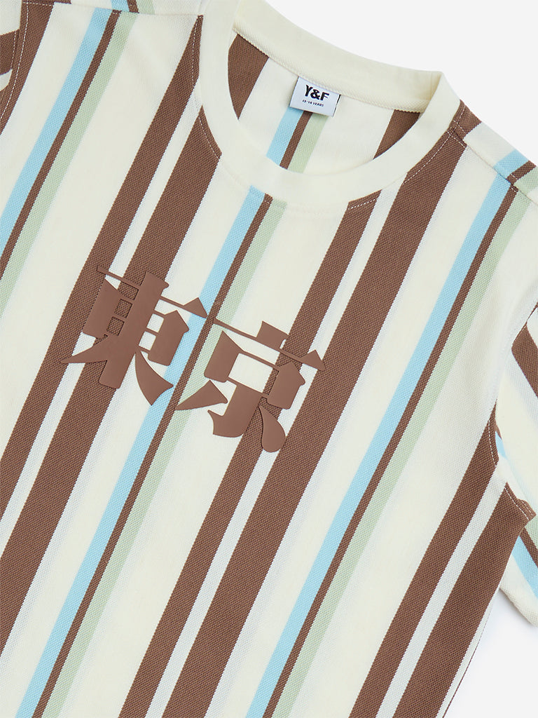 westisde Y&F Boys' Kids Multicolour Striped Cotton T-Shirt for Casual Wear Zoom View