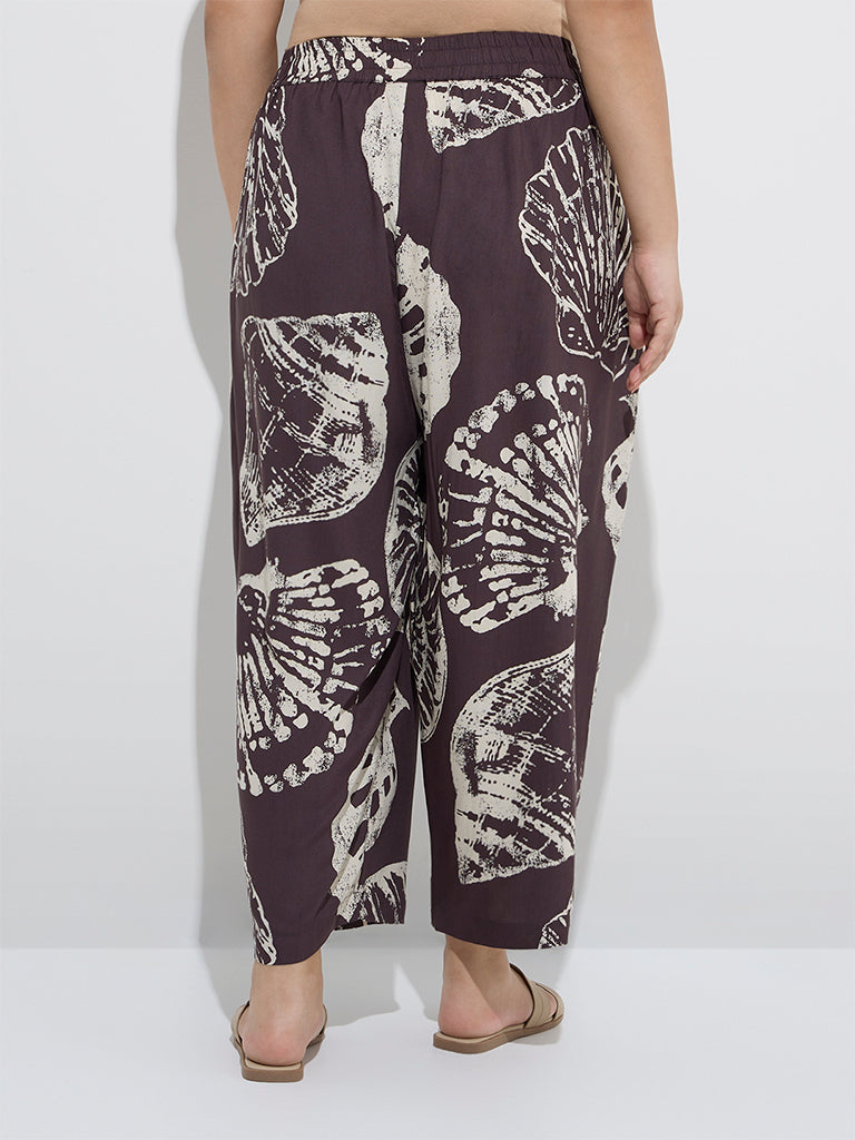 westisde Diza Women's Dark Brown Sea-Shell Design Ethnic Pants for Everyday Back View