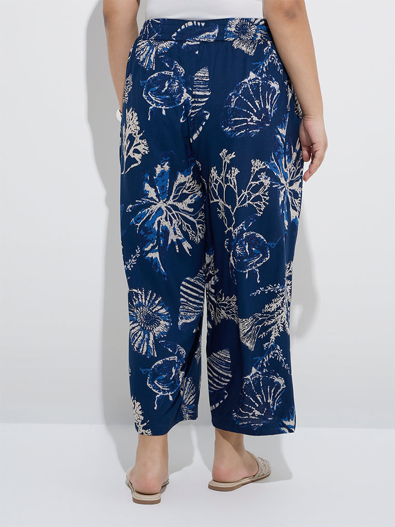 westisde Diza Women's Indigo Marine-Themed Ethnic Pants for Everyday Back View