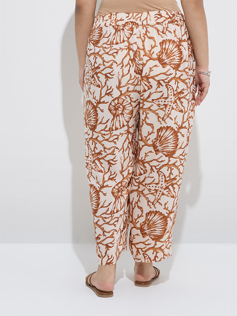 westisde Diza Women's Brown Marine-Inspired Ethnic Pants for Everyday Back View