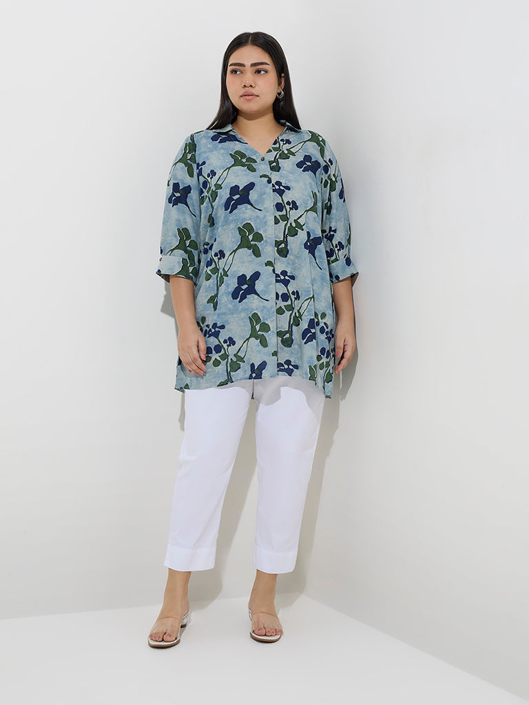 Diza Blue Foliage Design Tunic