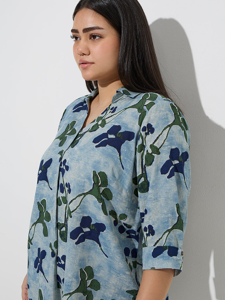 Diza Blue Foliage Design Tunic
