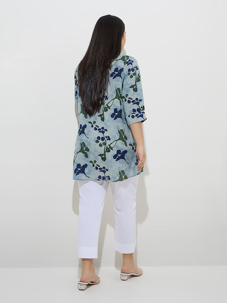Diza Blue Foliage Design Tunic